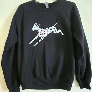 Gildan Black Crewneck Sweatshirt with White and Red Dalmatian Graphic